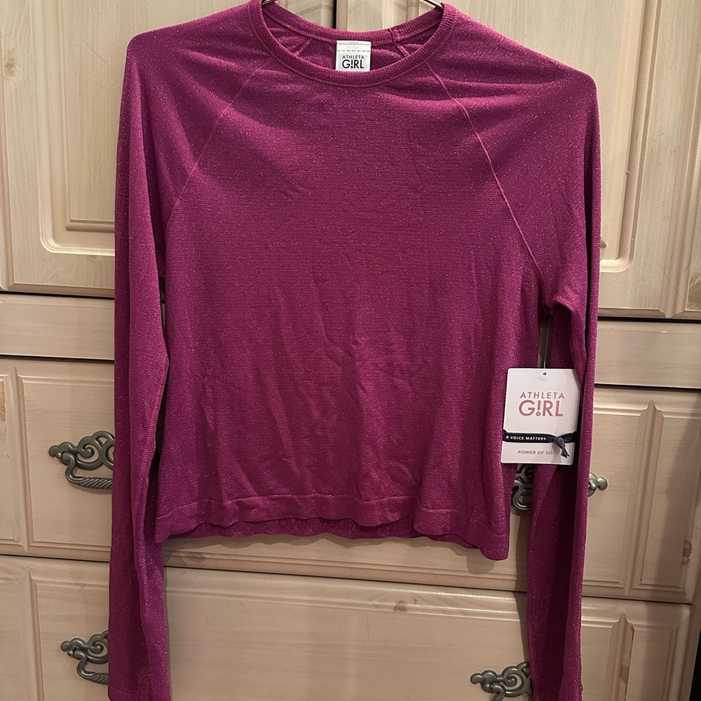 Athleta Girl Shimmer Magenta Long-Sleeve Sparkle Top Girls XXL 16